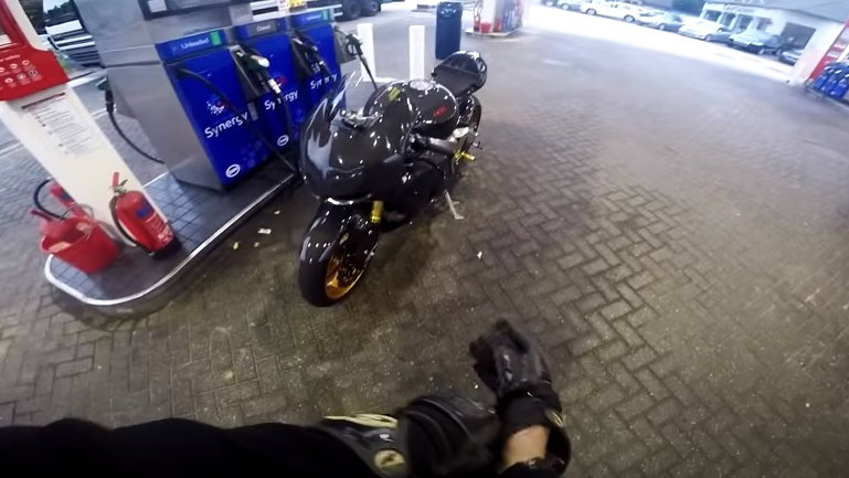 Motorcycle at petrol station